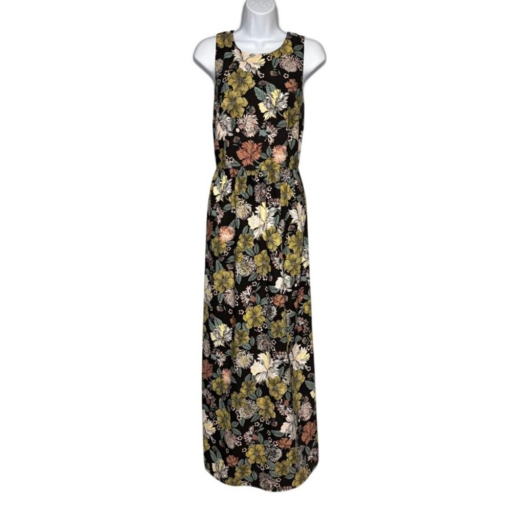 Loft Black Colorful Floral Brunch Sleeveless Lightweight Feminine Maxi Dress 8